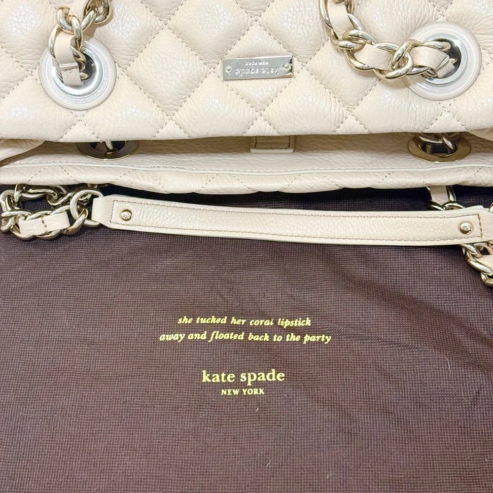 Kate Spade Beige Quilted Tote Bag